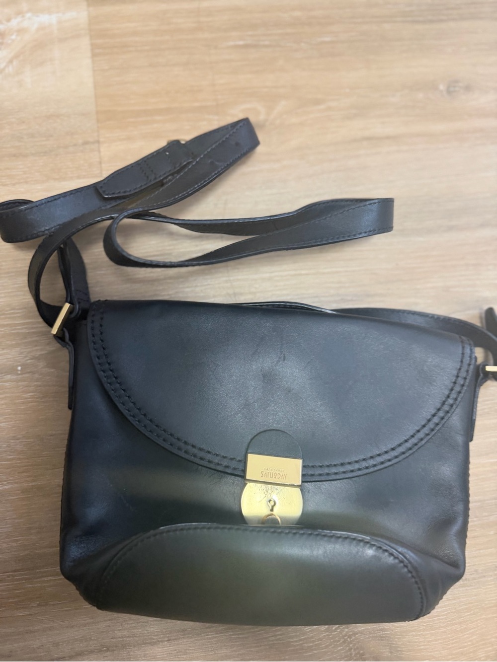 kate spade Black Leather Crossbody with Gold-Tone Lock